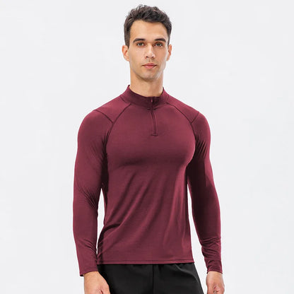 Men's Autumn Fitness Long-Sleeved Quick-Dry Running Tops Half-Zipper Slim-Fit Training Sweatshirt Baselayer Undershirts