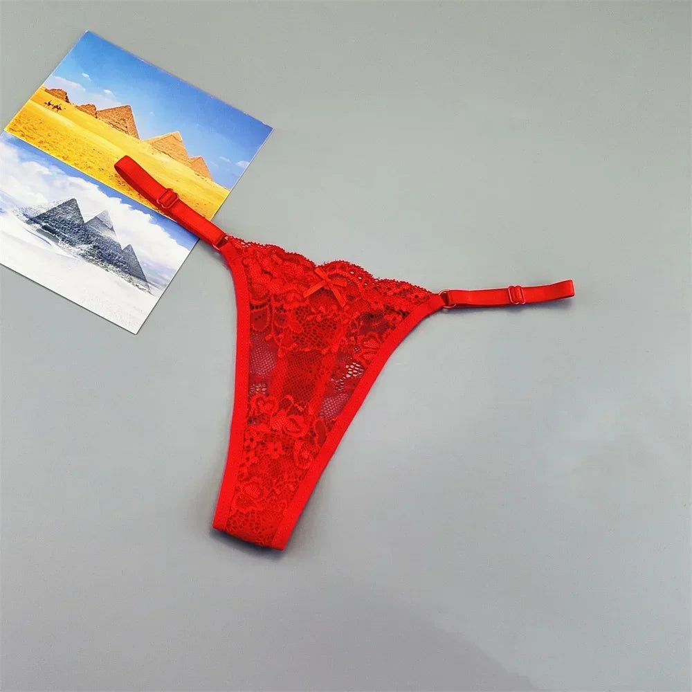 3PCS Adjustable Sexy Transparent Thong Panties Women Lace Underwear Low Waist Female T-back String Underpants