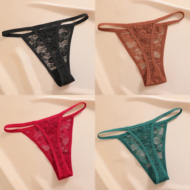 Women's Underwear Lace Panties Floral Lingerie Woman Panties Sexy Thong G-String Female Pantys Perspective Intimates Ne 4PCS