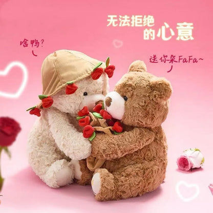 Kawaii Teddy Bear with Roses Plush Toy Soft Bear Stuffed Doll Romantic Gift for Lover Home Decor Valentine's Day Gifts for Girls