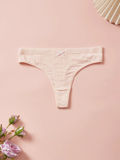 Sexy Women's Cotton Thong Panties 5pcs Low Rise Soft Comfortable Underwear Breathable Ladies Panties Bowknot for Everyday Wear