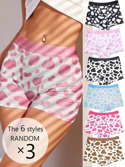 Random color: 3 stripes of cow print, widened waist, seamless, breathable, briefs, women's underwear, sporty women's thin style