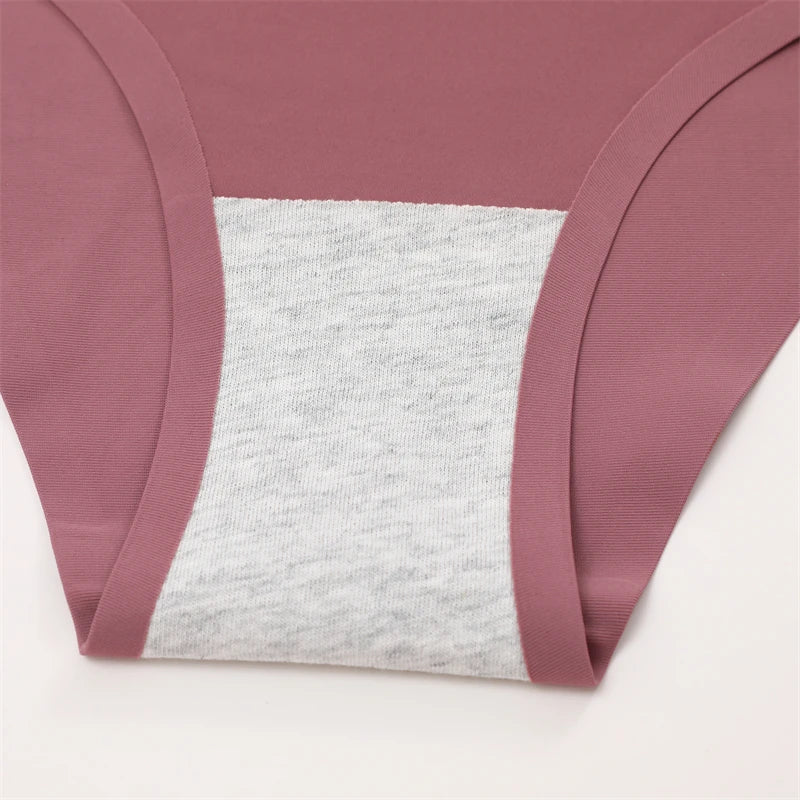 FINETOO 5PCS Seamless Panties for Women Sexy Ice Silk Underwear Soild Briefs Low Waist Comfortable Invisible Lingerie Intimates