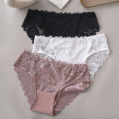 Luxury Floral Embroidery Lace Panties Women Briefs Sexy Hollow 3PCS Lingerie Female Underwear Ladies Breathable Underpants
