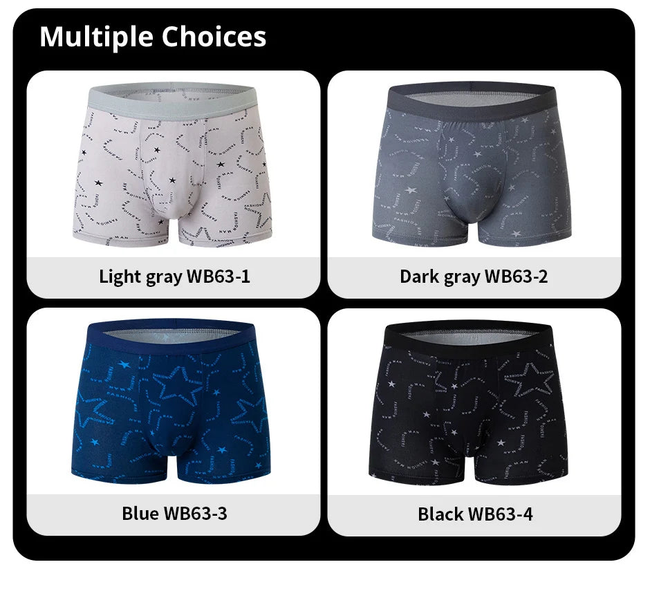 4/5Pcs European and American Size MEN'S Printed Fashion Boyshort Comfortable MEN'S Waist plus Size Underwear Sexy Swimming Trunk