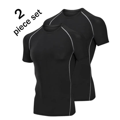Men Compression Sport T Shirt Short Sleeve Training Fitness Top Tee Man Quick Dry Running Sport T Shirts 2 Pcs