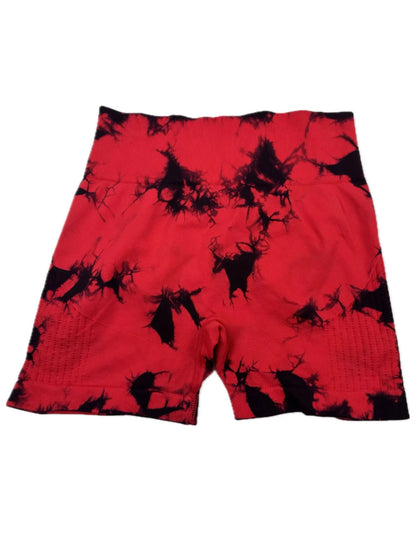 Tie-dye yoga sports suit with off-shoulder bra, removable chest pad, three-quarter shorts, peach line yoga sports suit