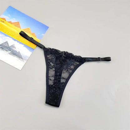 3PCS Adjustable Sexy Transparent Thong Panties Women Lace Underwear Low Waist Female T-back String Underpants