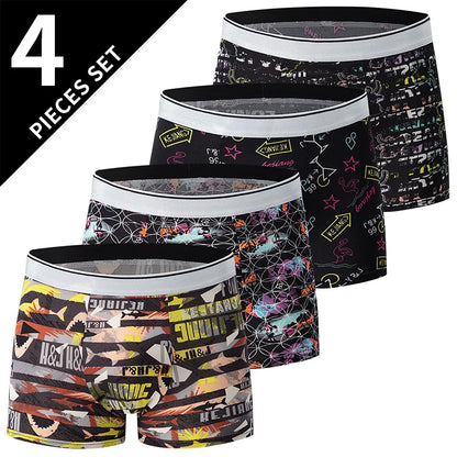 4/5Pcs European and American Size MEN'S Printed Fashion Boyshort Comfortable MEN'S Waist plus Size Underwear Sexy Swimming Trunk