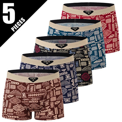 4/5Pcs European and American Size MEN'S Printed Fashion Boyshort Comfortable MEN'S Waist plus Size Underwear Sexy Swimming Trunk