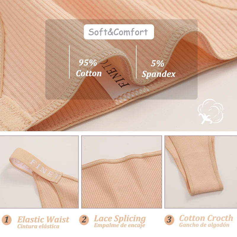 Women's Cotton Panties Sexy Underpants Low Waist Female 4PCS Briefs Finetoo Letters Thong Solid Color Intimate Lingerie M-XL