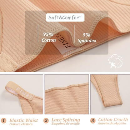 Women's Cotton Panties Sexy Underpants Low Waist Female 4PCS Briefs Finetoo Letters Thong Solid Color Intimate Lingerie M-XL