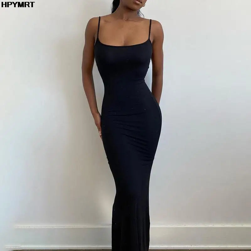Satin Slip Sleeveless Backless Slim Sexy Maxi Dress Spring Women Party Y2K Concise Bodycon Elegant Dresses Female Clothing