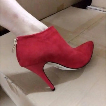 Women's Boots Ankle New Women's Shoes Simple Suede Short Boots Stiletto Back Zipper Pointed Toe Lady Wedding Women Shoes