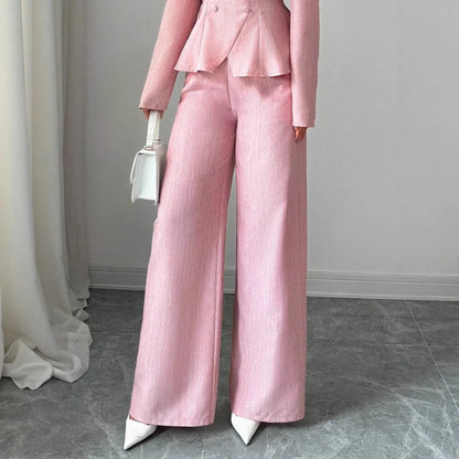 Women's High Waist Pink Waist Covered Button Design Elegant Casual Wear Loose Flowing Straight Pants