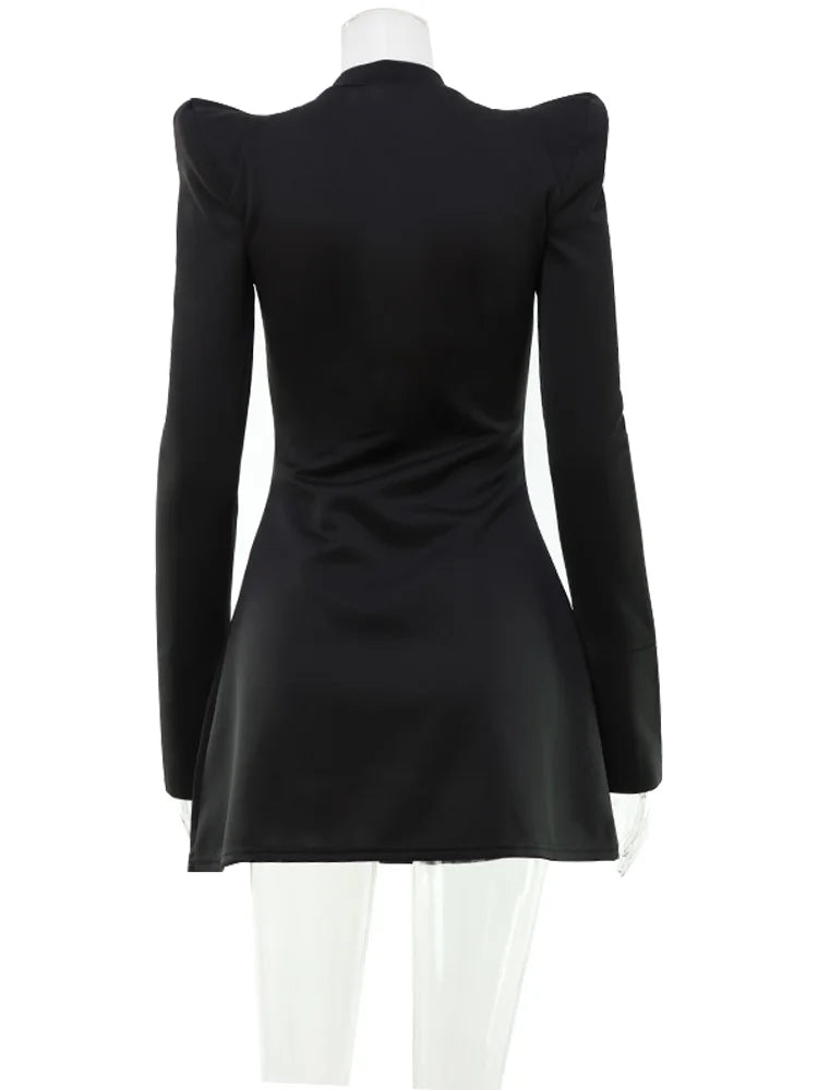 Ahagaga Elegant Women's Mini Dresses Solid Sexy Bodycon Slim Fit Hollow Out Regular Long Flare Sleeve A Line Trend Casual Female