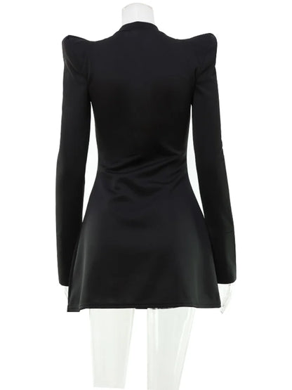 Ahagaga Elegant Women's Mini Dresses Solid Sexy Bodycon Slim Fit Hollow Out Regular Long Flare Sleeve A Line Trend Casual Female