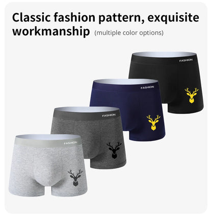 Boxer men's underwear, soft sports breathable four-season men's underwear, trendy fashion pop print boxer underwear 4pcs