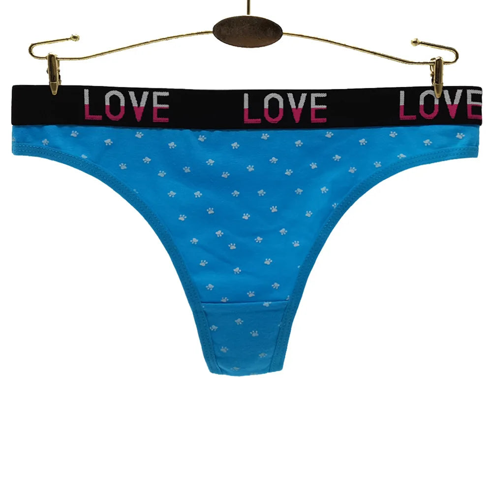 Sexy Women's Thong Cotton G Strings Panties for Ladies Dot Star Printed Tanga Girls Underwear Intimate Underpants 5 pcs/lot