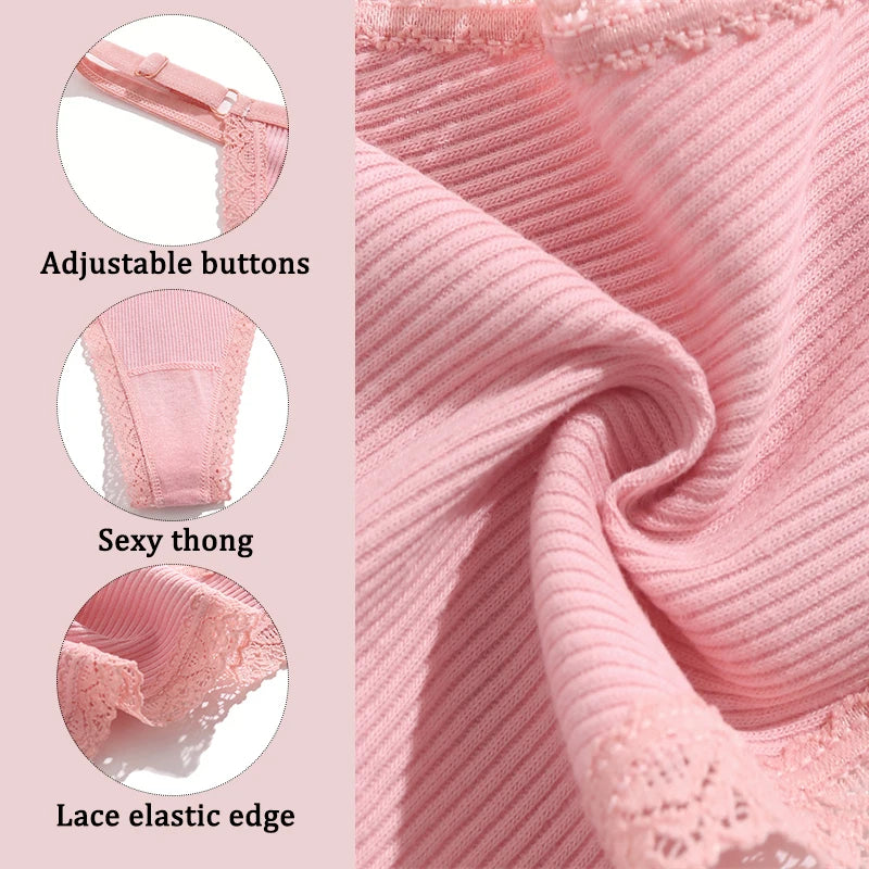 5PCS/Set Cotton Panties Sexy G-String Women's Underwear T-Back Lingerie Femme Underpants Briefs Adjustable Waist Thong Intimates