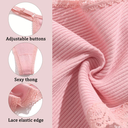 5PCS/Set Cotton Panties Sexy G-String Women's Underwear T-Back Lingerie Femme Underpants Briefs Adjustable Waist Thong Intimates