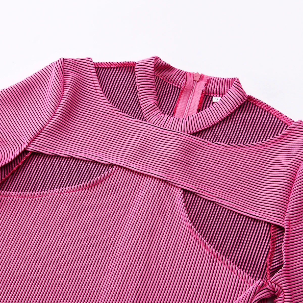 Hanging Neck Hollow Dress Stretch Pit Slim-fit Long-sleeved Hip Mid-length Dress Fashion Commuter Women's Clothing