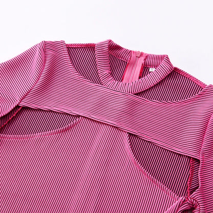 Hanging Neck Hollow Dress Stretch Pit Slim-fit Long-sleeved Hip Mid-length Dress Fashion Commuter Women's Clothing