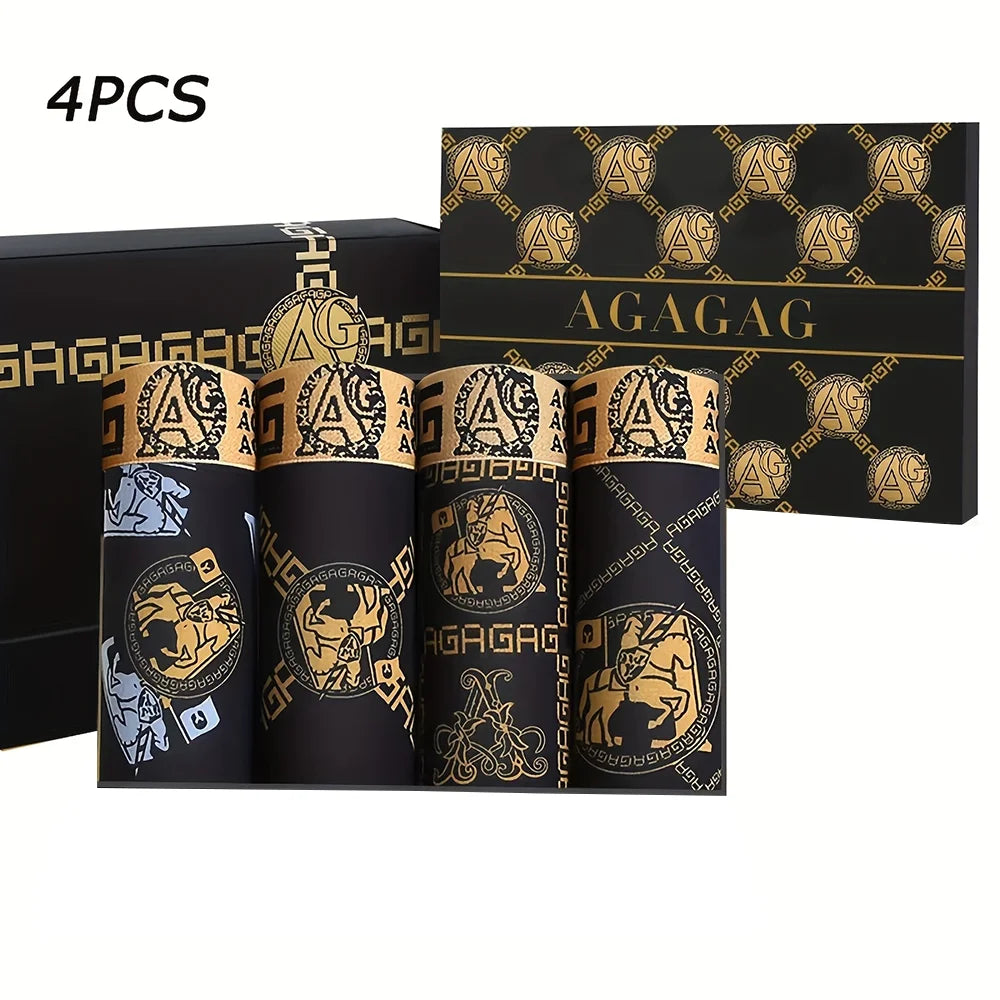 Men's Underwear Sexy Boxer Antibacterial Breathable Retro Print 4pcs Men Boxer Shorts Boys Thin Flat Corner Panties