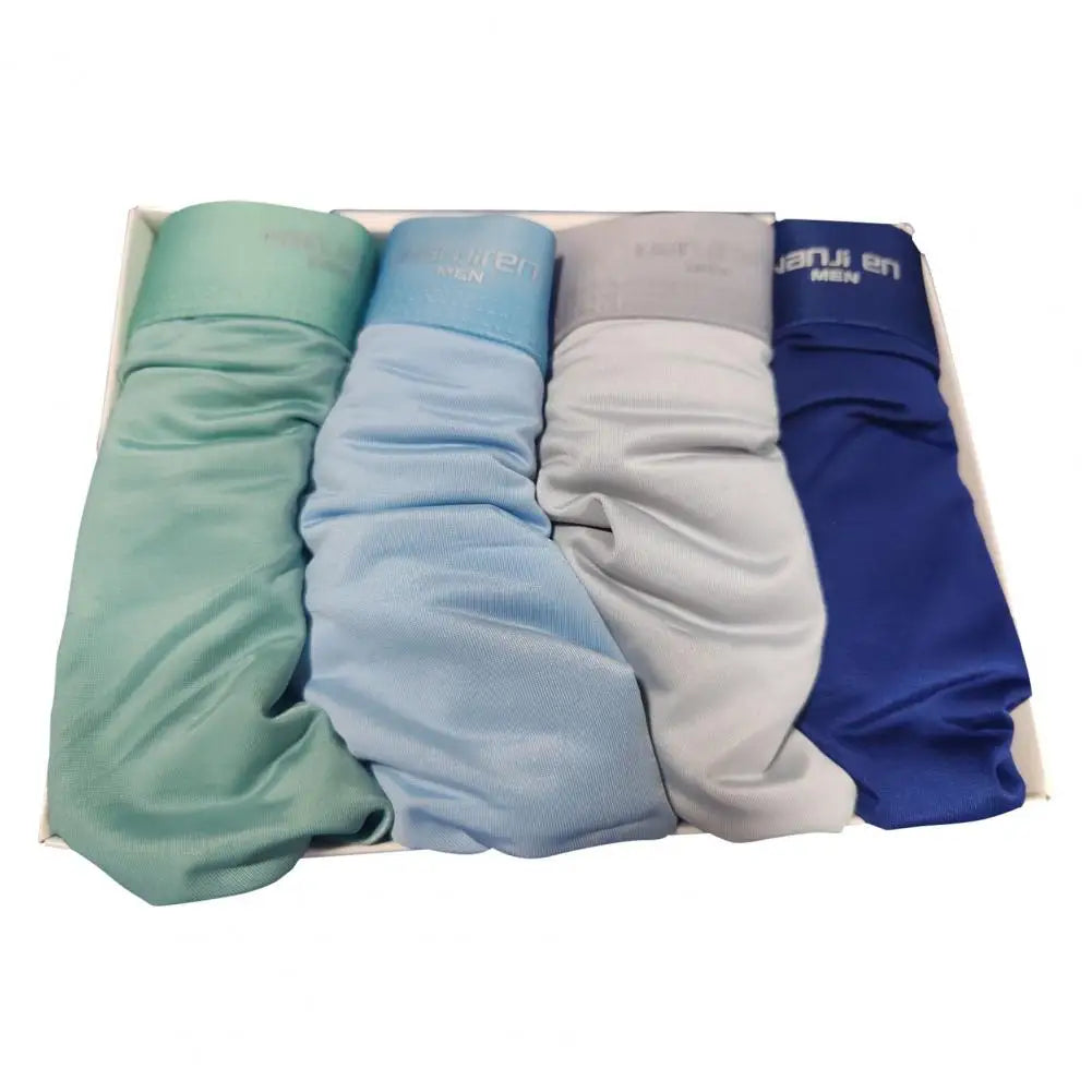 4pcs Boxer Shorts Men's Ice Silk Underwear Cool Underpants Breathable Sexy Thin Panties U Convex Lingerie Wholesale Lots L-6XL