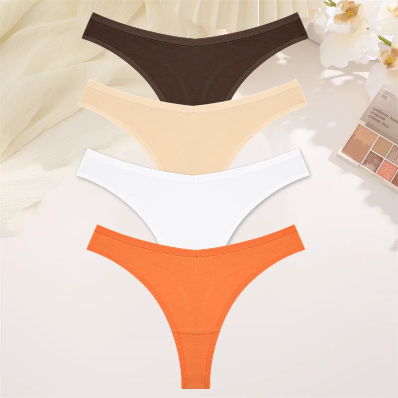 Women Cotton Thongs Female Sexy Low Waist Panties G-String Underwear Thongs Striped Panties Female Underwear T-Back Intimat 4PCS