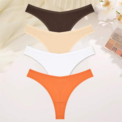 Women Cotton Thongs Female Sexy Low Waist Panties G-String Underwear Thongs Striped Panties Female Underwear T-Back Intimat 4PCS