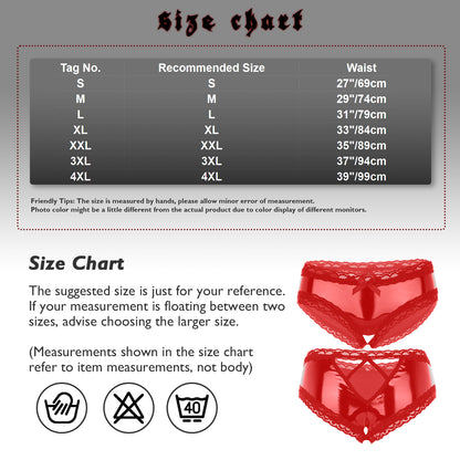 Erotic Panties Crotch Open Sex Wet Look Porn Underwear Patent Leather Lace V-Back mujer Mini Briefs