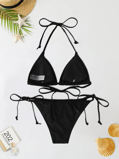 2Pc/Set Fashion Sexy Swimsuit Women Bikinis Set Triangle Swimwear String Beachwear Thong One Piece Suits Brazilian Bikini