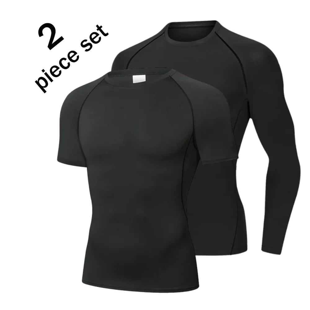 Men Compression Sport T Shirt Short Sleeve Training Fitness Top Tee Man Quick Dry Running Sport T Shirts 2 Pcs