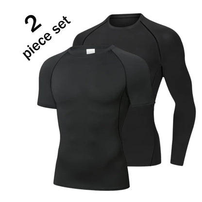 Men Compression Sport T Shirt Short Sleeve Training Fitness Top Tee Man Quick Dry Running Sport T Shirts 2 Pcs