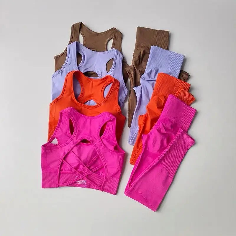 Sports Bra Women's Set Professional Fitness Tank Top Bra Shockproof Running Leggings Yoga Suit Beautiful Back 2PCS Bra Clothing