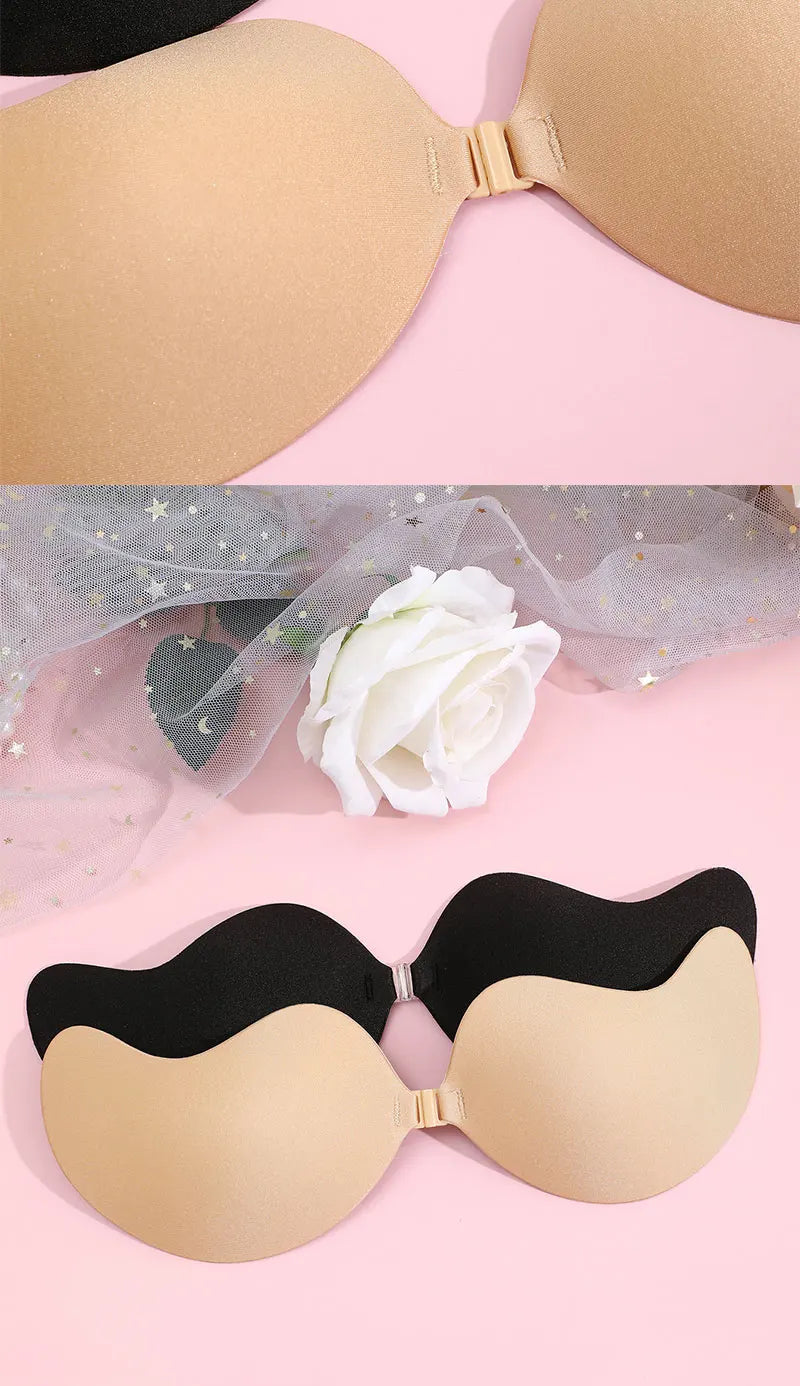 FINETOO 1Pair Women Invisible Underwear nubra Breast Patch Tow-Color Hypoallergenic Mango Cup bra Silicone Non-Falling Off Thin