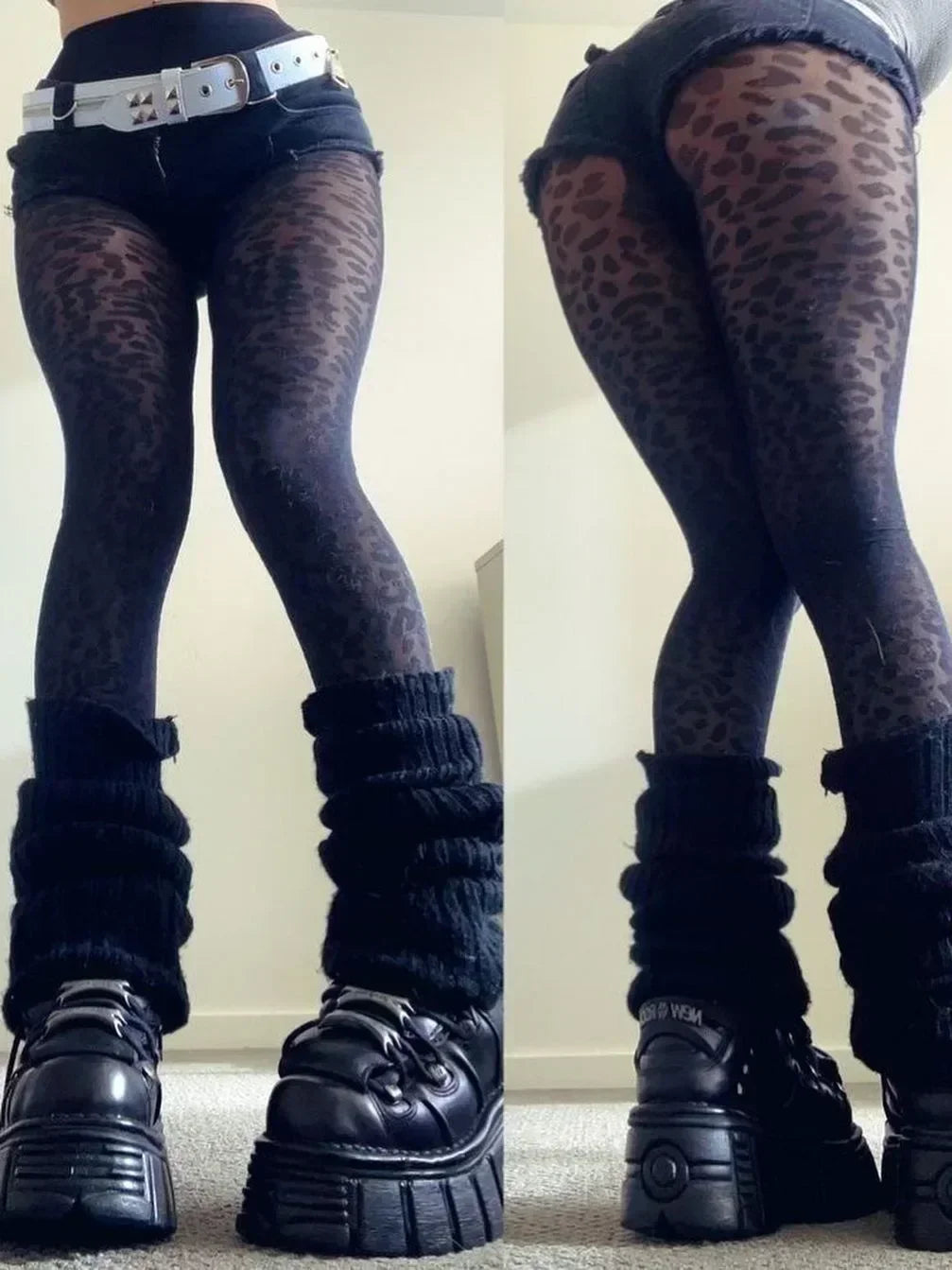 Vintage Women Sexy Thin Transparent Silky Pantyhose Gothic Black Sexy Leopard Animal Pattern Sheer Tights Seamless Stockings