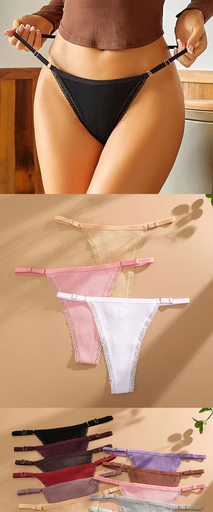5PCS/Set Cotton Panties Sexy G-String Women's Underwear T-Back Lingerie Femme Underpants Briefs Adjustable Waist Thong Intimates