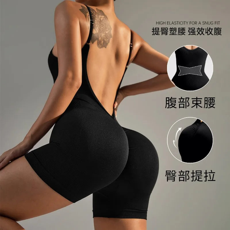 Women's Solid Color Cross Back Yoga Everyday Fitness Romper Shorts Workout