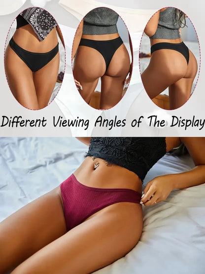 Women Cotton Thongs Panties Female Ribbed Low Rise G-String Ladies Sexy Bikini 7 Solid Color Girl Soft S-XL Intimates 6Pcs