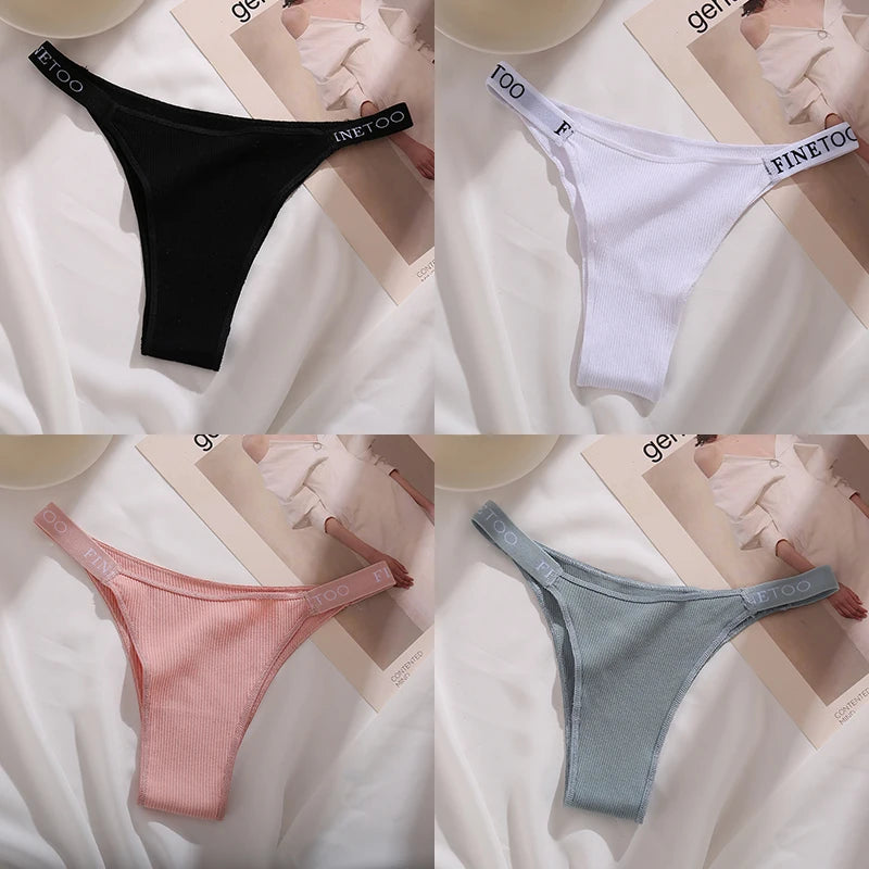 Women's Cotton Panties Sexy Underpants Low Waist Female 4PCS Briefs Finetoo Letters Thong Solid Color Intimate Lingerie M-XL
