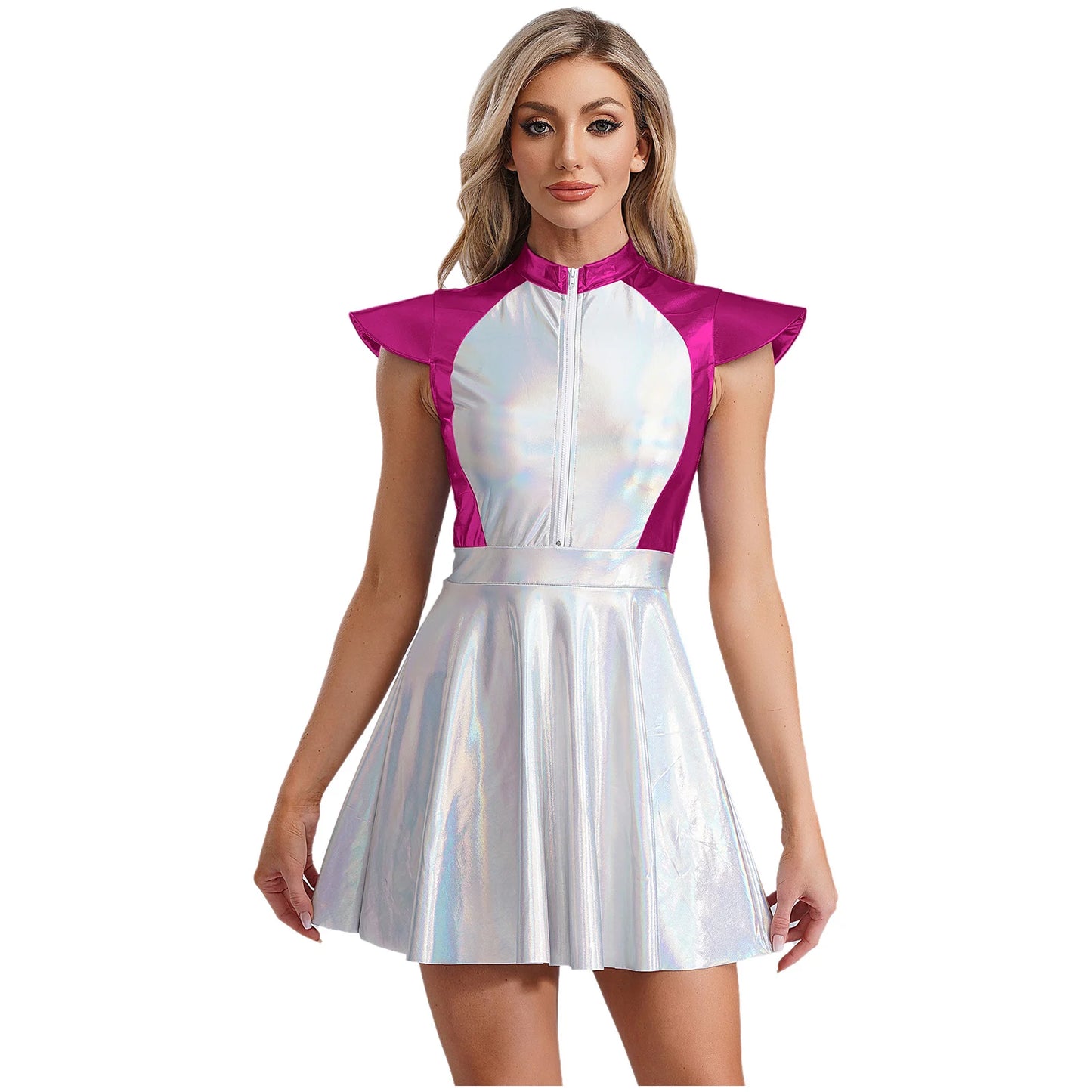 Adult Silver Astronaut Costume Women Alien Tutu Dress Suit Space Cadet Tulle Skirt Jumpsuit Halloween Cosplay Party Dress Up