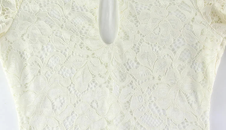 Ahagaga Sexy Lace Women's Mini Dresses Solid Sheer Hollow Out Turtleneck Long Flare Sleeves Sheath Bodycon Streetwear Vestidos