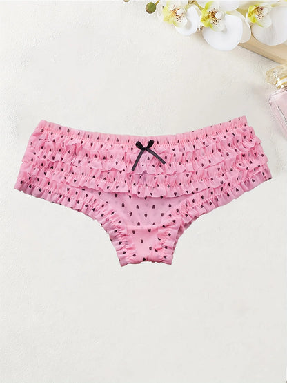 Cute dot small floral patterns  sweet knitted fabric with lace stitching  Women's low waist brief  Seamless  breathable  fa 4PCS