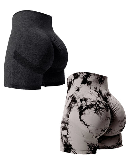 Tie Dye Butt Lifting Sexy 2pcs Gym Shorts Woman Skinny Stretch High Waist Sport Shorts Casual Seamless
