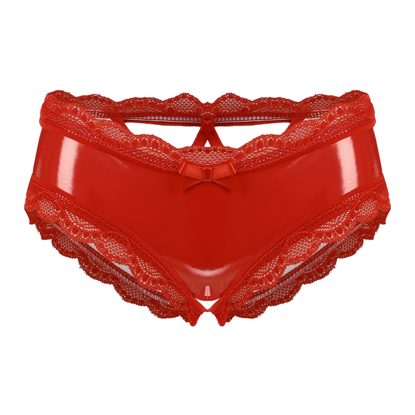 Erotic Panties Crotch Open Sex Wet Look Porn Underwear Patent Leather Lace V-Back mujer Mini Briefs