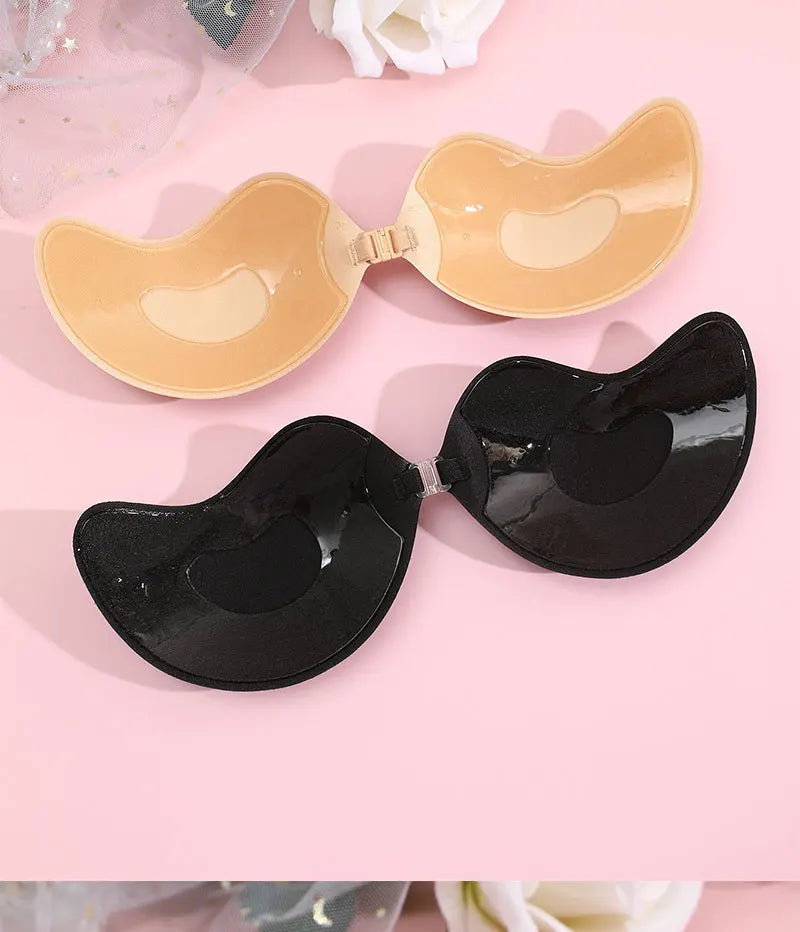 FINETOO 1Pair Women Invisible Underwear nubra Breast Patch Tow-Color Hypoallergenic Mango Cup bra Silicone Non-Falling Off Thin