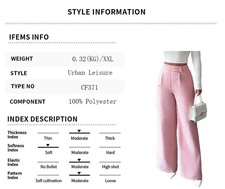 Women's High Waist Pink Waist Covered Button Design Elegant Casual Wear Loose Flowing Straight Pants