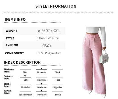 Women's High Waist Pink Waist Covered Button Design Elegant Casual Wear Loose Flowing Straight Pants
